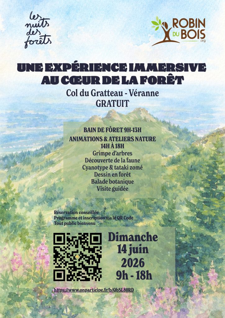 expérience immersive dans la forêt, évènement organisé par l'association robin du bois le 14 juin , bain de forêt